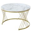 [VIDEO provided] ON-TREND Φ27.5'' & Φ17.7'' Nesting Coffee Table with Marble Grain Table Top, Golden Iron Frame Round Coffee Table, Set of 2