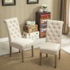 Set of 2 Tan Habit Solid Wood Dining Chairs with Tufted Parsons Backrest