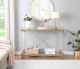 2 Tiered Golden Console Table with Tempered Glass and Open Bottom Shelf