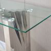 Clear Tempered Glass Top Console Table with Silver Mirror Finish and Stainless Steel Base