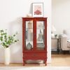 Lighted Glass Cabinet Glass Wine Cabinet Curio Display Cabinet with Adjustable Glass Shelves 2 Doors and 1 drawer Cabinet Bulb Included Cherry