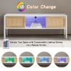 54.33" Rattan TV cabinet with variable color light strip, double sliding doors for storage, adjustable shelf, metal legs, TV console for living room