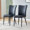 Set of 2 Black Dining Chairs, Curved Backrest and Cushion Seat with Black Metal Legs