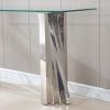 Clear Tempered Glass Top Console Table with Silver Mirror Finish and Stainless Steel Base