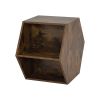 Set of 2 Hexagonal Antique Wood Coffee Table with Nightstand