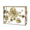 Gold Console Table with Mirrored Glass Top and Gold Gilded Floral Design