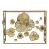 Gold Console Table with Mirrored Glass Top and Gold Gilded Floral Design