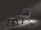 Whitney Modern Grey & Walnut Accent Chair with Footrest Ottoman