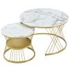 [VIDEO provided] ON-TREND Φ27.5'' & Φ17.7'' Nesting Coffee Table with Marble Grain Table Top, Golden Iron Frame Round Coffee Table, Set of 2