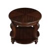 Solid Wood Retro Round End Table with Bottom Storage Shelf