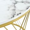 [VIDEO provided] ON-TREND Φ27.5'' & Φ17.7'' Nesting Coffee Table with Marble Grain Table Top, Golden Iron Frame Round Coffee Table, Set of 2