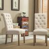 Set of 2 Tan Habit Solid Wood Dining Chairs with Tufted Parsons Backrest