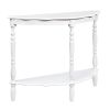 42'' Retro Circular Curved Half-Moon Console Table with Cloud Design Top and Open Shelf Solid Wood Frame and Legs, Milk White