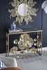 Gold Console Table with Mirrored Glass Top and Gold Gilded Floral Design