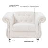 White Teddy Velvet Fabric Chair, Tufted Button Backrest and Armrest with Nailhead Trim and Sturdy Clear Acrylic Legs