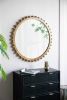 34" Round Wooden Mirror with Beaded Frame