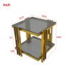 Stainless Steel End Table, Double-Layer, Black Tempered Glass End Table, for Bed Room, Living Room, Gold Color