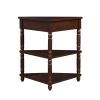 33.8'' Small Triangle Corner Table, Wood Corner Side Table for Small Spaces/ Living Room, 3 Tier End Corner Table with Solid Wood Legs, Light Espresso