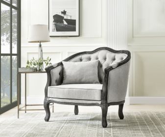 ACME Samael Chair in Gray Linen and Dark Brown Finish with 1 Pillow