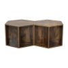 Set of 2 Hexagonal Antique Wood Coffee Table with Nightstand