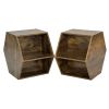 Set of 2 Hexagonal Antique Wood Coffee Table with Nightstand