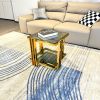 Stainless Steel End Table, Double-Layer, Black Tempered Glass End Table, for Bed Room, Living Room, Gold Color