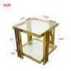 Golden Stainless Steel End Table, Double-Layer, Clear Tempered Glass End Table, for Bed Room, Living Room