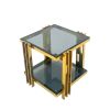 Stainless Steel End Table, Double-Layer, Black Tempered Glass End Table, for Bed Room, Living Room, Gold Color