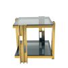 Stainless Steel End Table, Double-Layer, Black Tempered Glass End Table, for Bed Room, Living Room, Gold Color