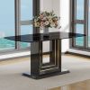 Rectangular 63" Marble Dining Table, Luxurious Dining Room Table with Faux Marble Top and U-Shape MDF Base