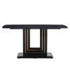 Rectangular 63" Marble Dining Table, Luxurious Dining Room Table with Faux Marble Top and U-Shape MDF Base