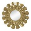 Round Gold Metal Mirror with Trumpet Vine Motif