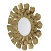 Round Gold Metal Mirror with Trumpet Vine Motif