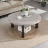 Mid-Century 2-Tier Round Coffee Table with Storage Shelf, Grey