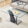 Rectangular Coffee Table.Tempered glass countertop, and artistic MDF legs,perfect for hosting dinners, conferences, home