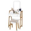 Vanity Table Set with Cushioned Stool and Large Mirror