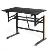 Pneumatic Height Adjustable Gaming Desk T Shaped Game Station with Power Strip Tray-Black