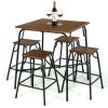 5 Piece Bar Table Set in Rustic Brown with 4 Counter Height Backless Stools