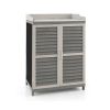 Grey Solid Wood Patio Storage Cabinet Garden Potting Bench Table with Metal Top