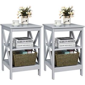 Set of Two 3 Tier Nightstands/End Tables with Storage Shelves (Color: Gray)