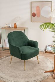 Modern Soft Teddy Fabric Ergonomics Accent Chair with Gold Legs in 5 Different Colors (Color: Green)