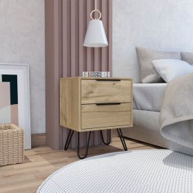 One Nuvo 2 Nightstand with 2 Spacious Drawers and 4 Steel Hairpin Legs (Color: Light Oak)