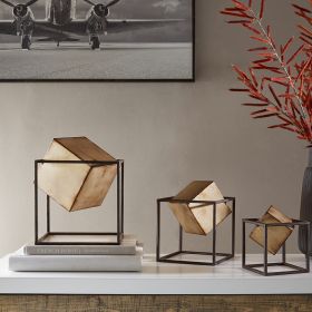 Set of 3 Madison Park Quad Gold Geometric Metal Cubes in 3 Sizes (Color: as Pic)