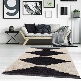 Black & Ivory Modern Area Rug (Color: as Pic)