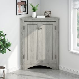 Triangle Bathroom Storage Cabinet with Adjustable Shelves in Gray, White & Oak (Color: Oak)