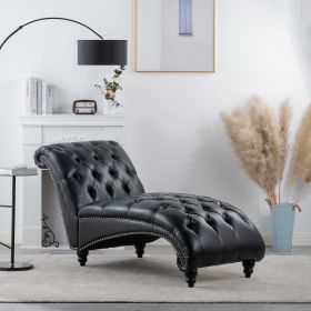 Black Tufted Armless Chaise Lounge with Bubble Nails and Wood Legs (Color: as Pic)