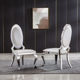 Set of 2 Leatherette Dining Chairs with Oval Backrest (Color: Gray)