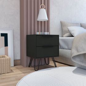 One Nuvo 2 Nightstand with 2 Spacious Drawers and 4 Steel Hairpin Legs (Color: Black)