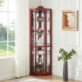 Lighted Corner Antique Cabinet with 6 Shelf Glass Display in Cherry or Oak (Material: MDF+glass, Color: Cherry)