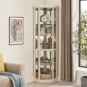 Corner Lighted Curio Cabinet Corner Glass Cabinet Lighted Curio Cabinet Corner Display Case for Living Room, Curio Cabinet, Antique collection, Wine (Material: MDF+glass, Color: Antique White)